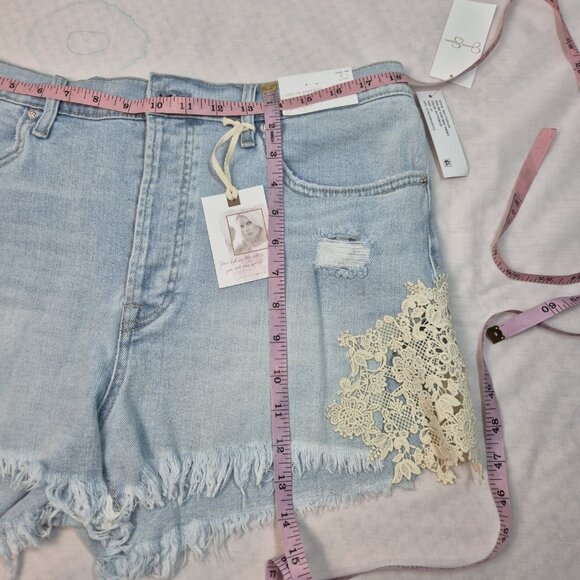 Jessica Simpson Hug Me Jean Shorts Buttercup Size 32 Frayed Button Fly Blue (55) - Picture 11 of 12